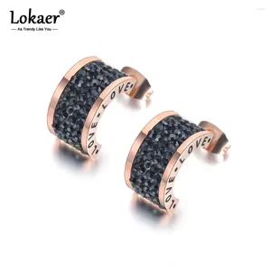 Brincos de garanhão de aço inoxidável semicírculo de strass preto Love Wedding for Women Rose Gold Plated Engagement E19047