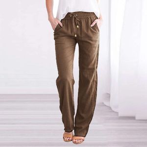 2024 Pantagens de grife de grife Mulheres Spring e Autumn Novo tamanho solto Ramie versátil mulheres sandwashed vizinha vizinha calça casual calça casual