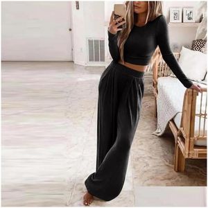 Womens Sleepwear Autumn Winter Pajamas For Women Long Sleeve Top Pants Casual Tracksuit Pijama Home Clothes Pajama Sets Drop Delivery Otak1