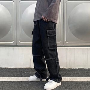 Mężczyźni dżinsy szerokie nogi Hip Hop swobodny męski proste workowate dżinsowe spodnie uliczne deskorolki spodnie neutralne spodnie Plus S-5xl 240426