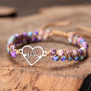 Charm Bracelets Heartbeat Stainless Steel Natural Stones Double Layers Handmade Women Inspired Jewelry