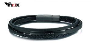 Pulseira de couro genuína vnox para homens de couro multicamada Identificação masculina jóias casuais Serviço gravado Y18917097424169