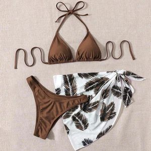 Женские купальные костюмы 3 штуки шнурки для бикини для бикини для купальника пляжная юбка сексуальные женские прикрытие купание купание плавание костюм