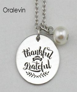 THANKFUL AND GRATEFUL Inspirational Hand Stamped Engraved Custom Pendant Chain Necklace Metal Stamped Jewelry 18Inch 22MM 10Pcs Lo4203190