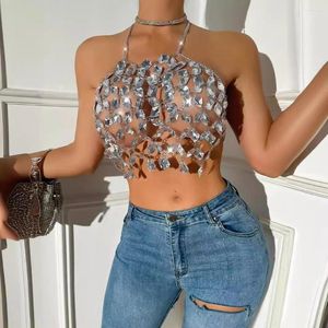 Frauen Tanks sexy hohl -out -Strass -Korsett Crop Top Frauen Sommer Y2K Diamond Chain Beach Club Party Halfter Tank