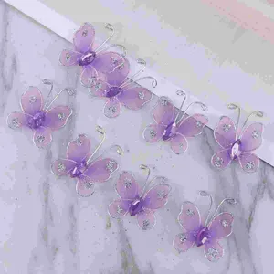Decorative Flowers 50pcs Simulation Wired Mesh DIY Wedding Craft Decoration Home Decoration(Lavender)