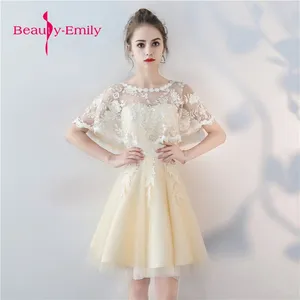 Partykleider echtes Bild Frauen Beige Prom 2024 Süßes Abendkleid Kurzes Schaufel Tüll Applizes Schnürkleider