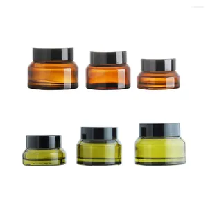 Storage Bottles 10pcs 15g/30g/50g Empty Amber Green Glass Refillable Makeup Jar Pot Travel Face Cream Lotion Vials Cosmetic Containers