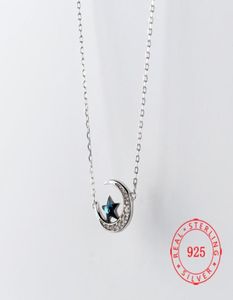 925 sterling silver blue crystal crescent moon star pendant necklace for lady women fashion jewelry China product7227807