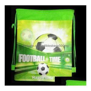 Other Event Party Supplies 12Pcs/Lot Football Theme Backpack Happy Birthday Non-Woven Fabrics Soccer Ball Dstring Gifts Bag Baby S Dhnsp