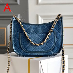 10A mirror quality luxury denim crossbody bag designer Hobo handbag 20cm calf leather shoulder bag with box YC412