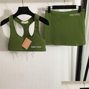 Bras Letters Embroidered Women Bra Skirt Set Luxury Designer Sporty Tank Tops Y Sleeveless Tracksuit Tanks Yoga Outfits Drop Delivery Otluq