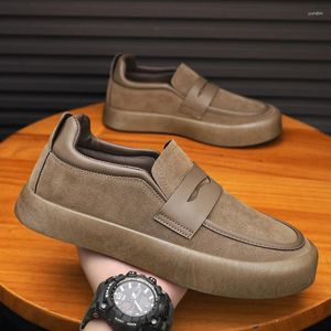 Casual Shoes Spring Men's Leather Business Non-Slip Soft Bottom Work Loafers Round Head Flat Footwear Zapatos Para Hombre