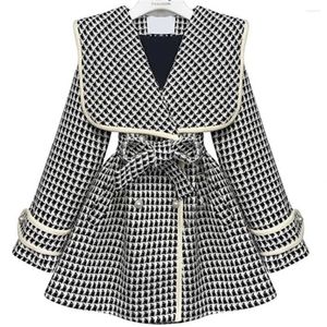 Casacos de trincheira feminina Houndstooth grossa de casaco de terno de traje de traje de roupa quente etono de outono inverno blazer lã casaco