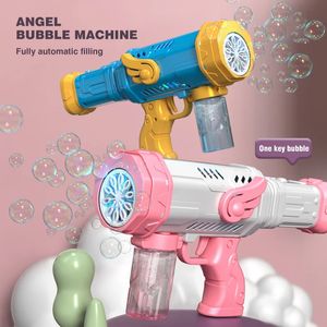 Crianças automáticas Máquina de foguete elétrica de pistola elétrica Máquinas de bolhas de sabão Soop Water Gun com brinquedo LED para crianças Casamento 240416