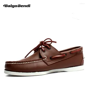 Sapatos casuais Classical Men's Full Grein Leather Quatro Temporada All Match Boat Lace Up Supotos de carro PLUS TAMANHO 11 12