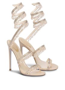 Sandálias R Caovilla Vestido de noiva Mulheres saltos altos sapatos Romântica Lady Chandelier Nude Sandálias de Joias de Jóias