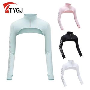 Ttygj Summer Golf Sunscreen Shawl Cuff Gloves Womens Ice Silk Long Sleeve Sunscreen UV Resistant Outdoor Sports Clothing 240417