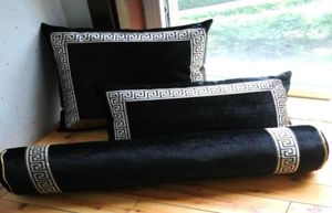 Роскошная модная подушка корпус черный бархатный материал и геометрическое вышивание с легким золотом