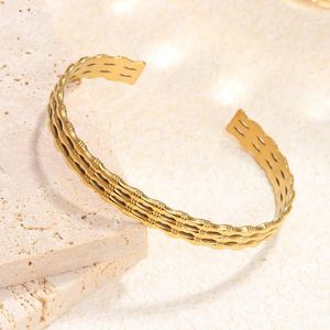 Bangle Women's Banles Three -Way Bamboo Design 18 -karatowe złoto platowane regulowana biżuteria Walentynki Prezent dla kobiet mężczyzn