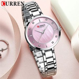 Curren Women Watch Water impermeável marca Top Luxury Silver Feminino Relógio Feminino Aço inoxidável Banda clássica Bracelete Ladies Watch Relvador 9051 240426