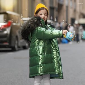 Down Coat White Duck Kid Girl Racoon Fur Collar Thick Warm Children Shiny Winter Jackets Kids For Boy Teenage Parka