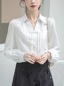Women's Blouses Fashion Turn Down Collar Women Spring Elegant Satin Commuter Lady Shirts 2024 Trendy Female Long Sleeve Tops