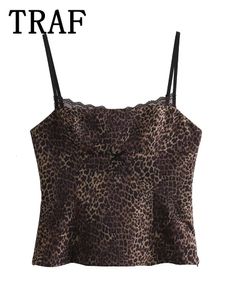 TRAF LEOPARD PRINT CROP TOP TOP TOP OFF OFF SHOLD SHORT SHORT TOPS fOR SEVELESS BACKLESS TANK WOMAN SLING SEXY 240419
