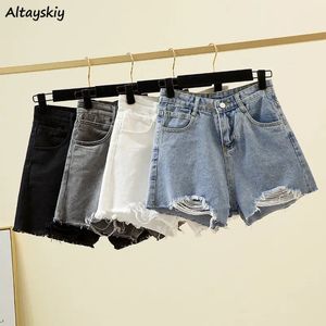 Ripped Denim Shorts Women Ulzzang S-4XL Sexy Lady Summer Wide Leg Baggy All-match Streetwear Vintage Youth Chic Simple 240418