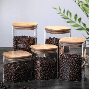 Storage Bottles Transparent Square Sealed High Borosilicate Glass Spice Jar With Lid Kitchen Tank Coffee Bean Can Food Container