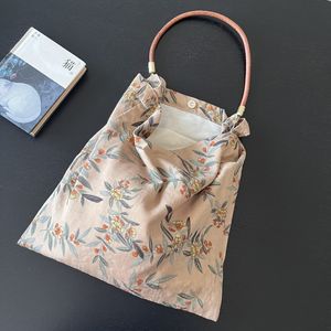 Novo nicho de nicho de estilo chinês retro saco de algodão leve com costa de chão de pevilhão saco de axila saco de lona fino bolsa de ombro