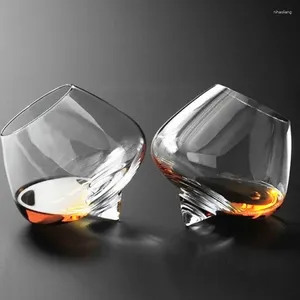 Bicchieri da vino 1pc bicchiere di whisky irregolare rotante rotazione di birra alla pancia da brandy cocktail tazza di tazza di tazza in basso