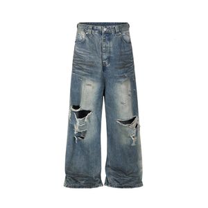 Frayed Damaged Hole Baggy Wide Leg Jeans for Men and Women Streetwear Casual Ropa Hombre Denim Trousers Oversized Cargo Pants 240420