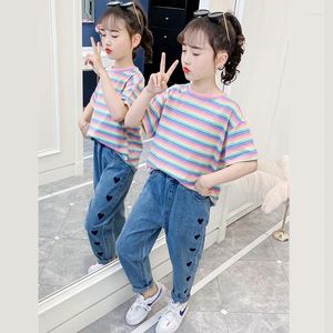 Roupas conjuntos de roupas para crianças adolescentes filhas de moda tampe tampe amam calças jeans 2pcs roupas infantis de tracksuit 4 5 6 7 8 9 10 anos