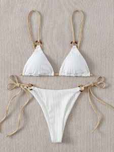 Set 2023 Bikini sexy set grazioso anello bianco semplice con anello di spaghetti collegato a spaghetti triangolo perizoma bibico da bagno costume da bagno da bagno da bagno costume da bagno b0