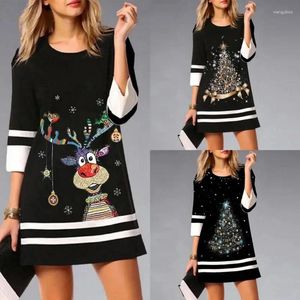 Casual Dresses 2024 Women's Dress Christmas Print Three Quarter Sleeve Mini Fashion Plus Size O Neck Pullover