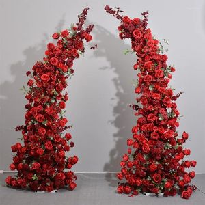 Flores decorativas de luxo opções de múltiplas cores de casamento arcos de chifre de suporte com arco de forma de lua artificial decoração de casamento floral floral