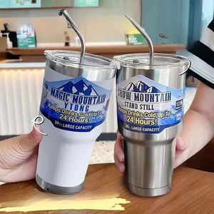 30oz Freeze Thermos Bottle Dubbel väggvägg Vakuum med locket vattenkopp rostfritt stål kalltumbler bil Använd kaffesresor 240415