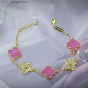 Designer bangle vanly Clefly bracelet Live streaming of new Lucky Four Leaf Grass Bracelet Pink Rose Diamond Bracelet Female Senior