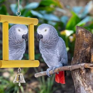 Other Bird Supplies 1 Pcs Pet Solid Wood Mirror Parrot Fun Standing Pine Toy Birds Accessories With Bells Toys