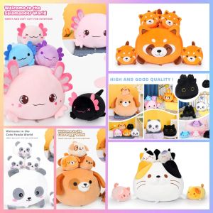 Toys aixini fofa mamãe com 4 amizade de bebês travesseiro de animal de pelúcia kawaii cão de gato menor panda brinquedo de pelúcia gatinho macio, travesseiro de abraço