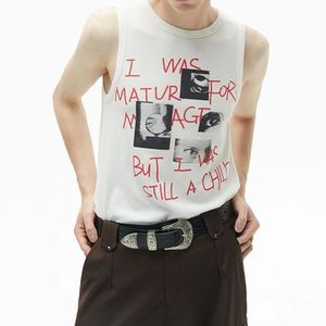 Summer Vintage Letter Print T-shirts Mens Grunge Y2K Clothes Sleeveless Slim Sexy Tank Tops Casual Summer Tees 240425