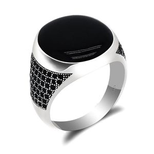 Pure 925 Sterling Silver Man Ring com esmalte preto oval Mulheres tailandesas masculinas Casal de jóias de jóias simples design 240424