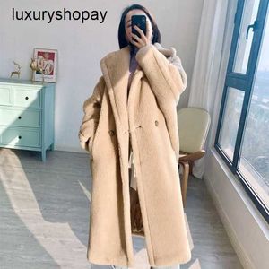 Maxmaras Coat Teddy Bear Womens Cashmere Coats ull vinterpartikeljacka för unga och löst passande kläder långa ull