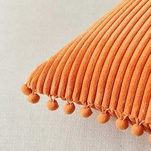 Cushion/Decorative Velvet Covers with Pom-poms Fall Throw Cushion Cover Solid Decorative s for Sofa Orange 45x45 30x50 Cushion Case