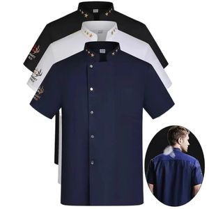 Black Chef Jacket Short Sleeve Chef Uniform Cook Coat Tshirt Baker Work Uniform Waiter Restaurant El kläder Kvinnor 240412