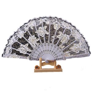 Rose Lace Folding Fan Dancing Lace Translucent Fan