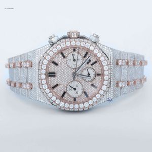 Chronograph Hip Hop Style Moissanite Diamond Watch for Men Factory Direct Sale rostfritt stål 41mm Dial med VVS Clarity