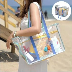 Enkel sommar PVC Swimming Storage Bag Cream Color Stora kapacitet Transparent Waterproof Beach Bag Single Shoulder Bag Wash Bag 240426