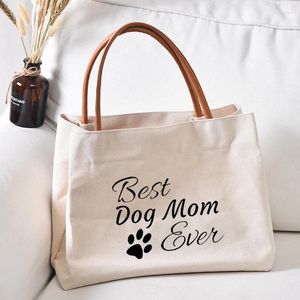 Shopping Bags Dog Mom Printed Women Lady Beach Bag Canvas Tote Handbag Work Gift For Lovers Drop